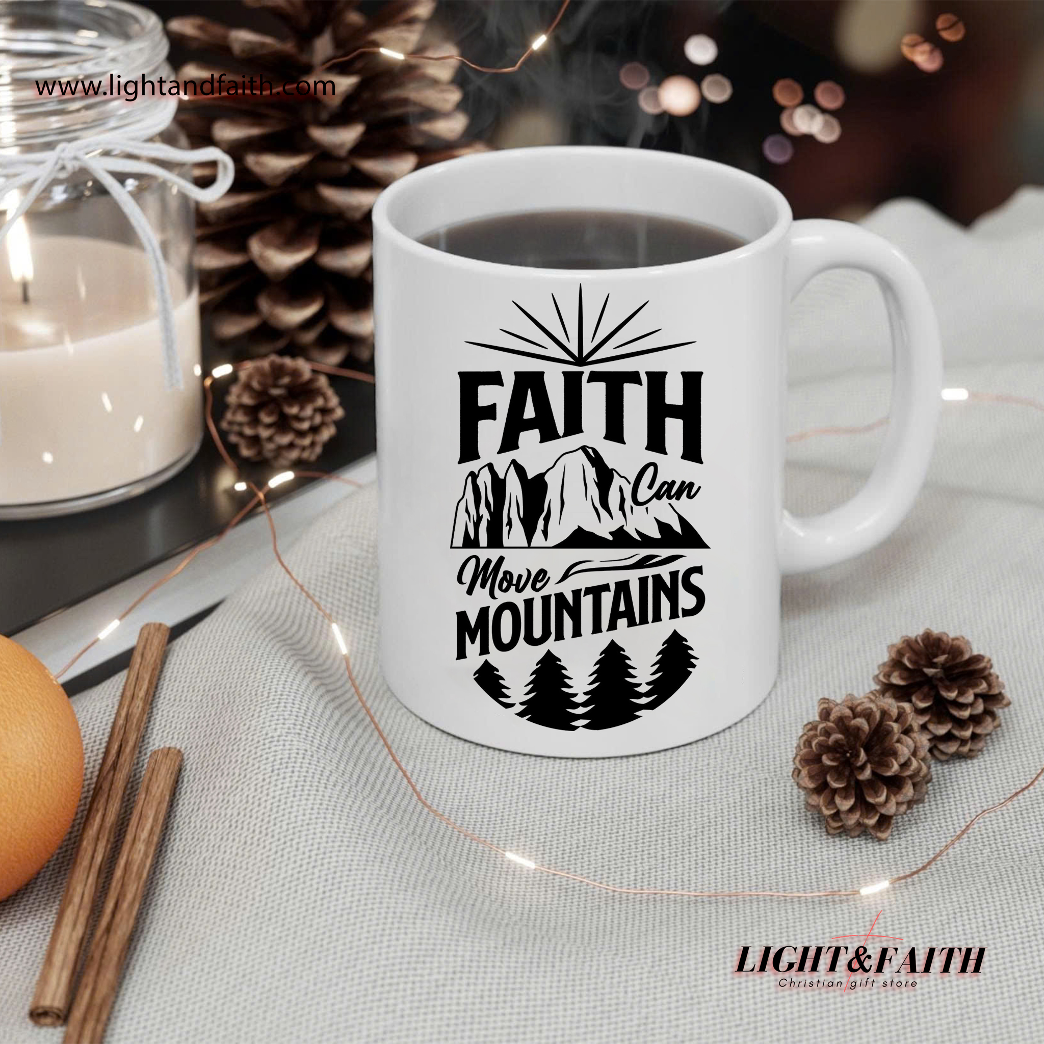 Faith Can Move Mountains Mug – Christian Bible Verse Coffee Cup, Encouraging Faith-Based Gift MULAF53